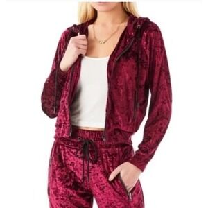 Emma & Sam Hoodie Womens Small Red Pink Velvet Y2K Glam Loungewear